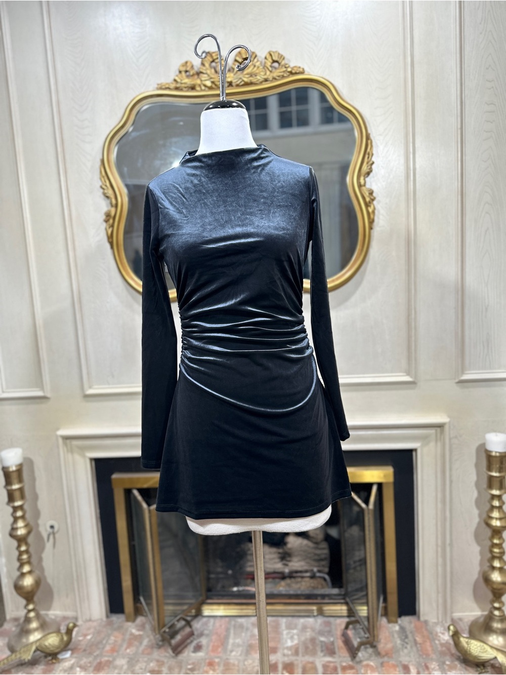 Abercrombie & Fitch Dress Medium Petite Black Velvet Ruched Whimsigoth Indie Sle